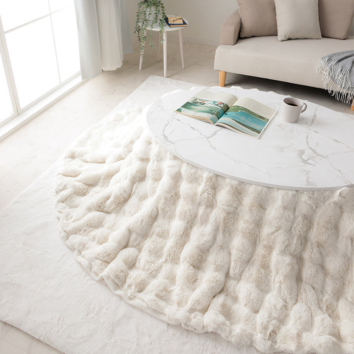 ラビットファー調のプレミアムな触り心地のこたつ掛け布団 楕円185×225cm