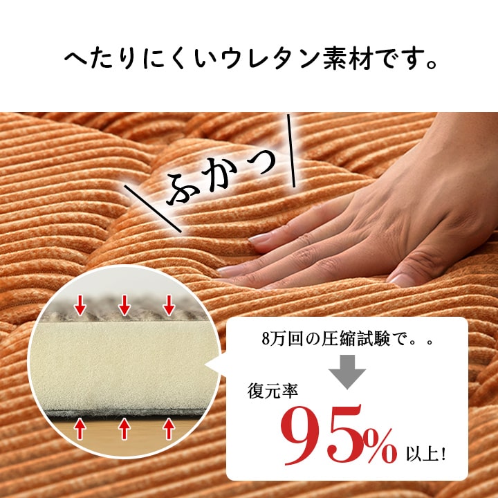 ウレタン入りの極厚キルトラグ 表地はコーデュロイ調の凹凸にダイヤのキルティング