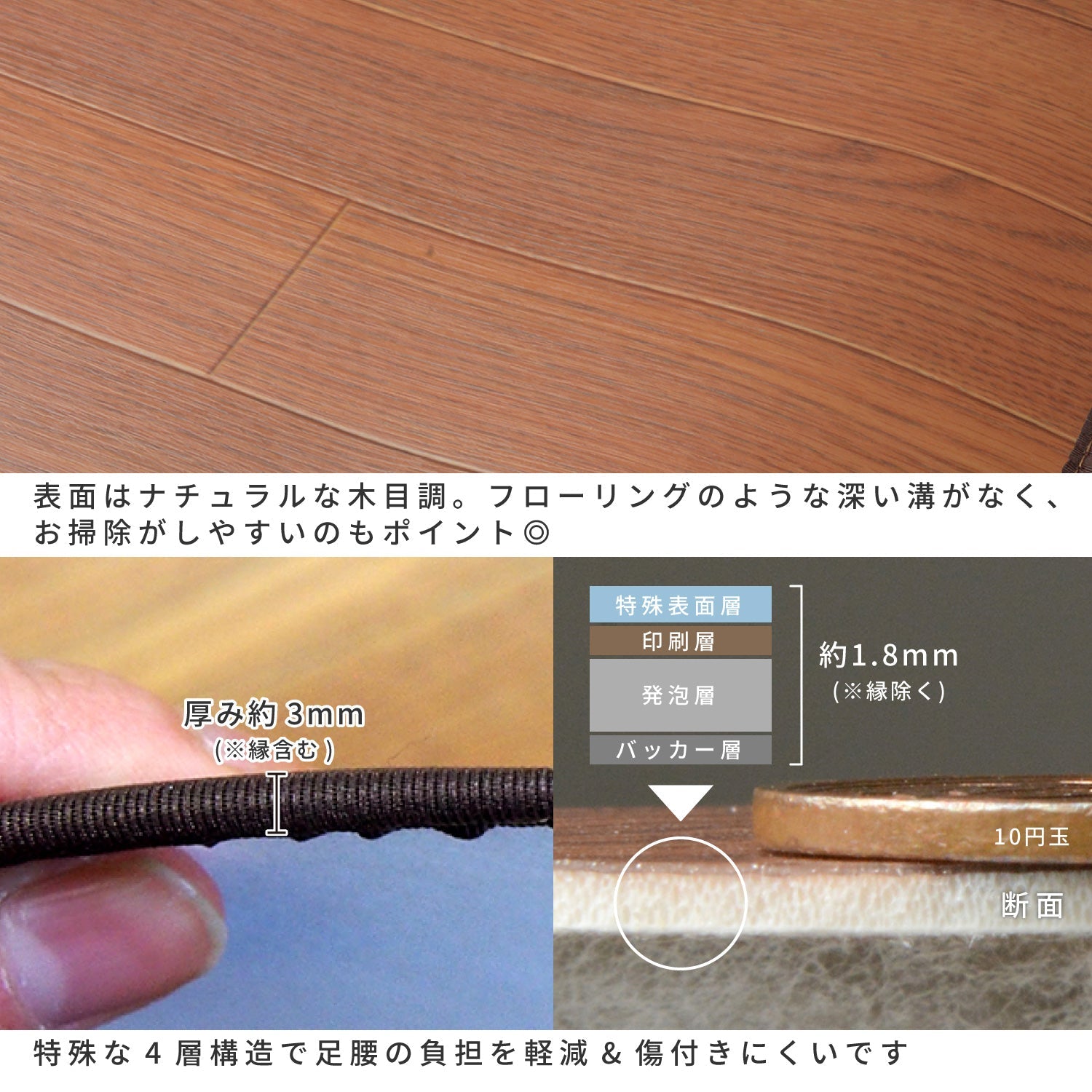 消臭・抗菌・撥水の機能をあわせもつ木目調キッチンマット 長さ120cm~240cm