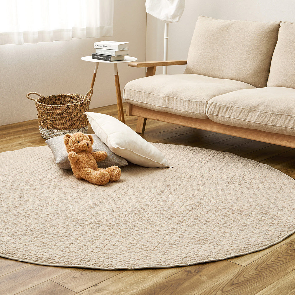 イブル 綿100%の洗えるラグ マルチカバーやベッドカバーとしても使える 円形