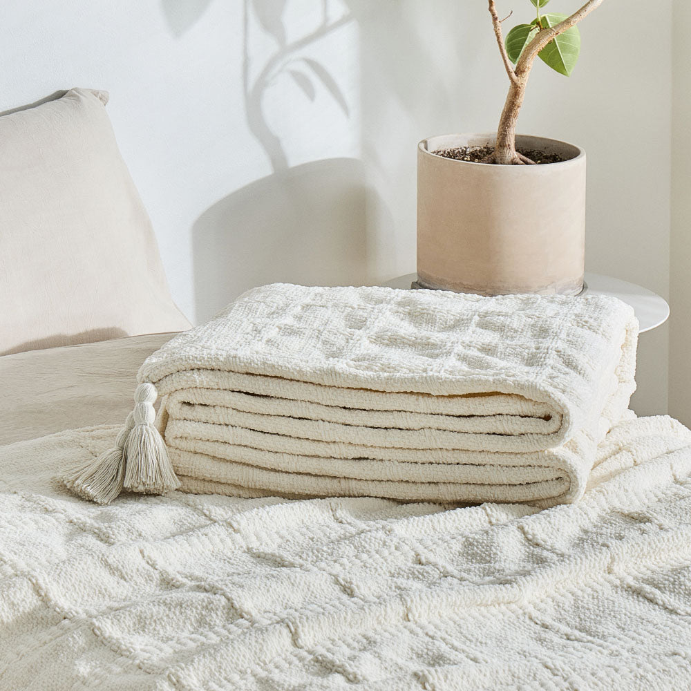 くつろぎ時間を心地よく彩るニットスローケット シングル~ダブル