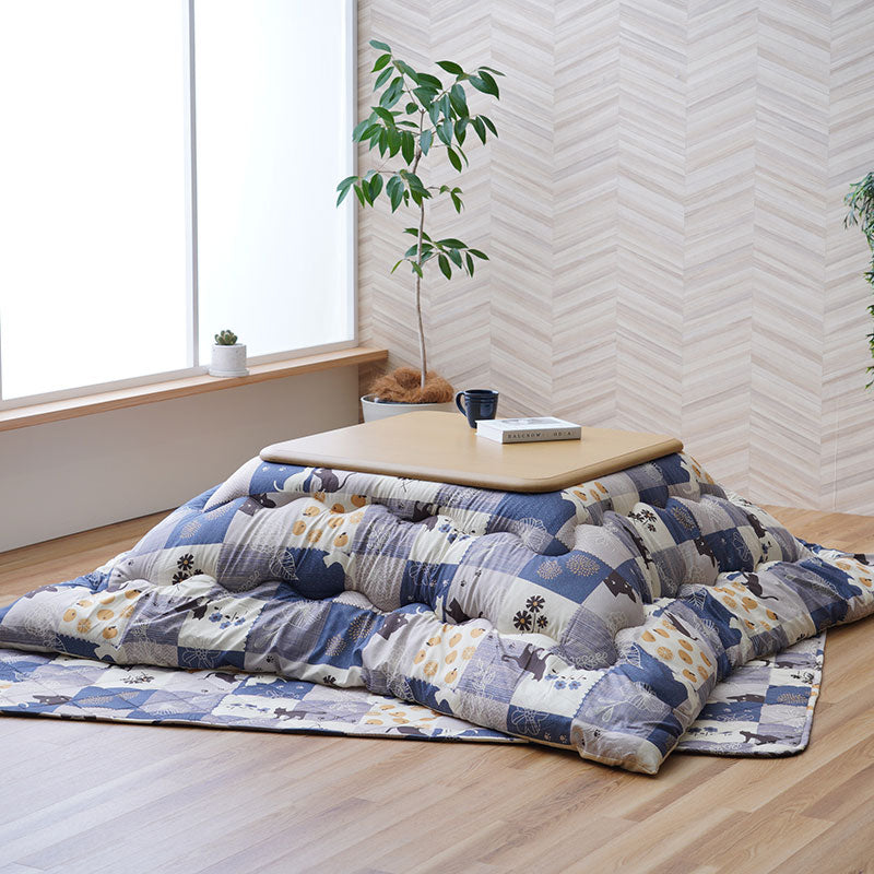 【掛敷セット】和と北欧柄をミックスさせたネコ柄のこたつ掛け布団と敷き布団2点セット