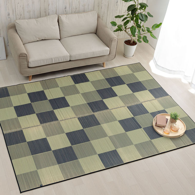 シンプルで飽きのこないブロック柄のい草カーペット ブロック 江戸間サイズ