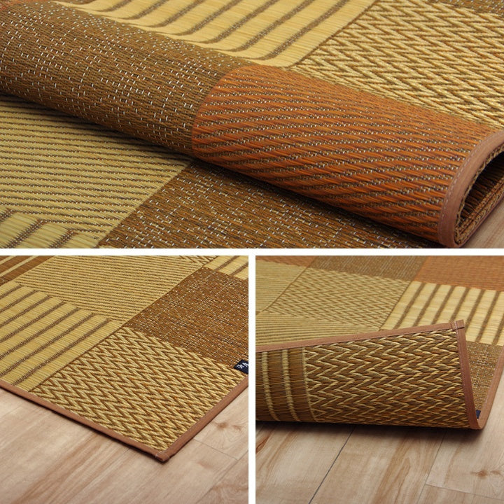 パッチワーク風のい草カーペット 京刺子 上敷き 花ござ 本間サイズ