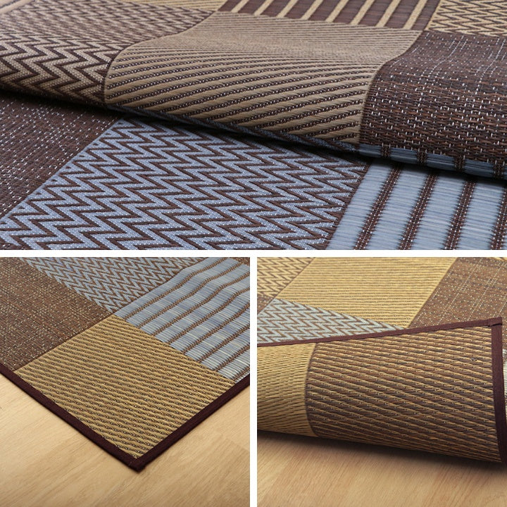 パッチワーク風のい草カーペット 京刺子 上敷き 花ござ 本間サイズ