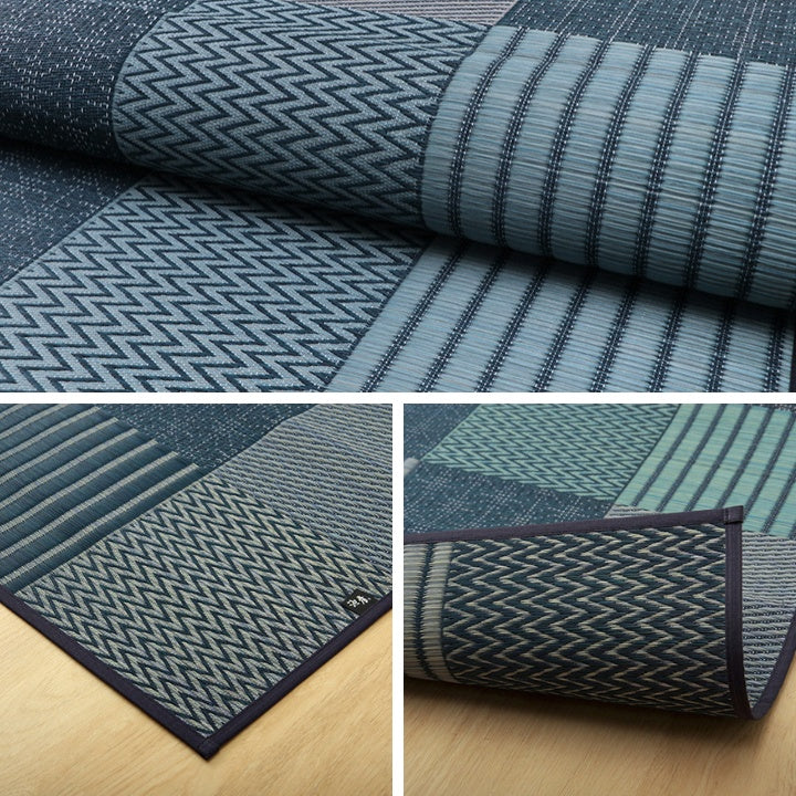 パッチワーク風のい草カーペット 京刺子 上敷き 花ござ 江戸間サイズ