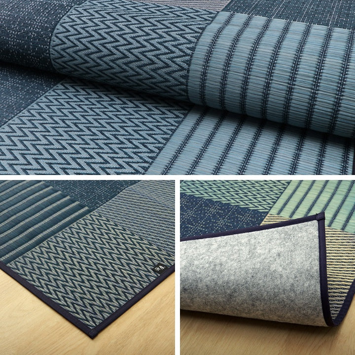 パッチワーク風のい草カーペット 京刺子 江戸間サイズ 裏貼り