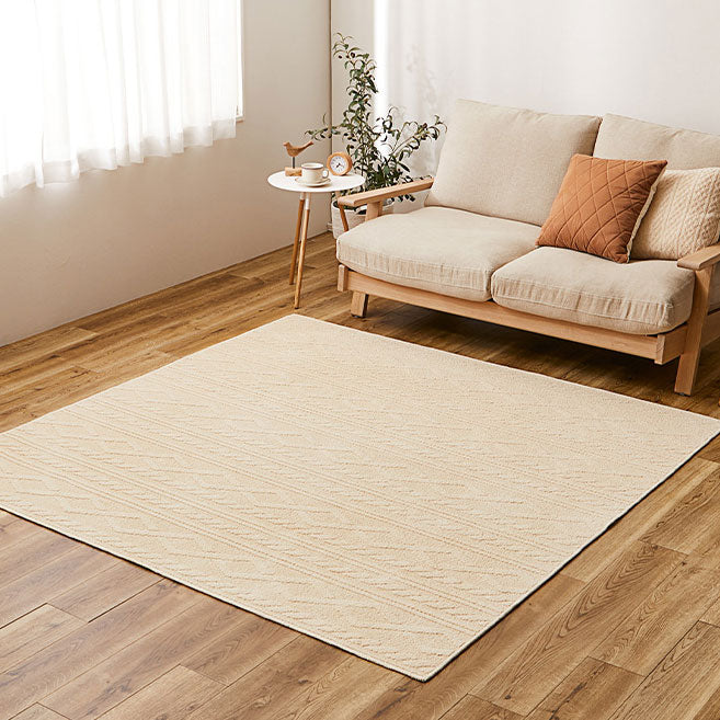 綿100%の洗えるケーブルニット柄ラグ 国産高機能ラグ ナチュール