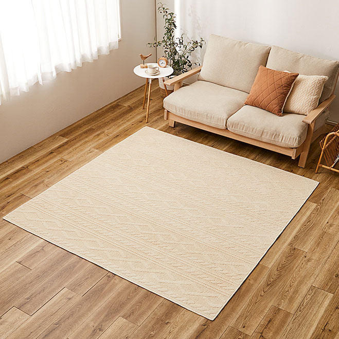 綿100%の洗えるケーブルニット柄ラグ 国産高機能ラグ ナチュール