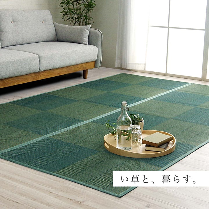 格子柄のい草カーペット 裏面不織布 団地間サイズ
