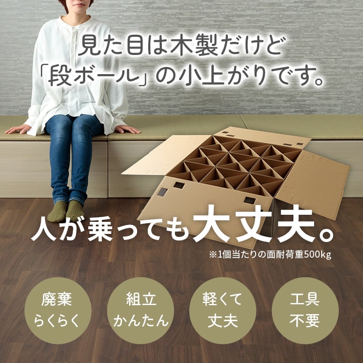 組み立て式のダンボール製小上がりと置き畳のセット 70×70×29.5cm(1セット：置き畳×1・小上がり×1)