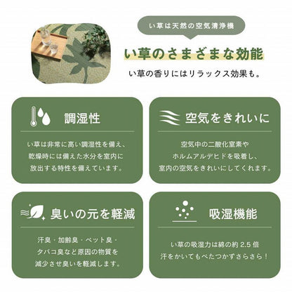 おしゃれなリーフ柄のい草ラグ 夏もべたつかずサラサラ気持ちいい