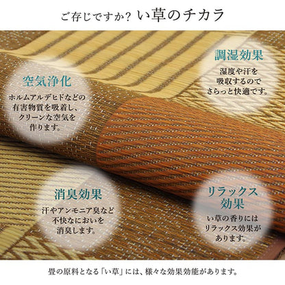 パッチワーク風のい草カーペット 京刺子 上敷き 花ござ 本間サイズ