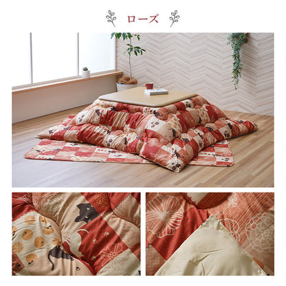 【掛敷セット】和と北欧柄をミックスさせたネコ柄のこたつ掛け布団と敷き布団2点セット