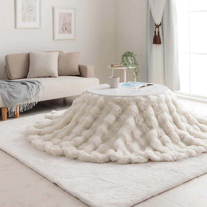 ラビットファー調のプレミアムな触り心地のこたつ掛け布団 円形185cmサイズ