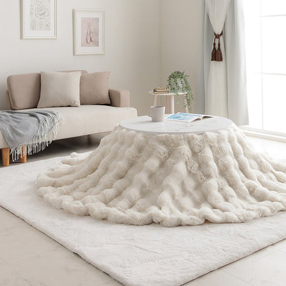 ラビットファー調のプレミアムな触り心地のこたつ掛け布団 円形185cmサイズ