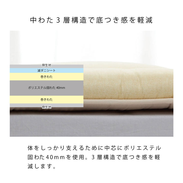 敷き布団 ダニ増殖抑制99％を実現する特殊滅ダニシートを使用