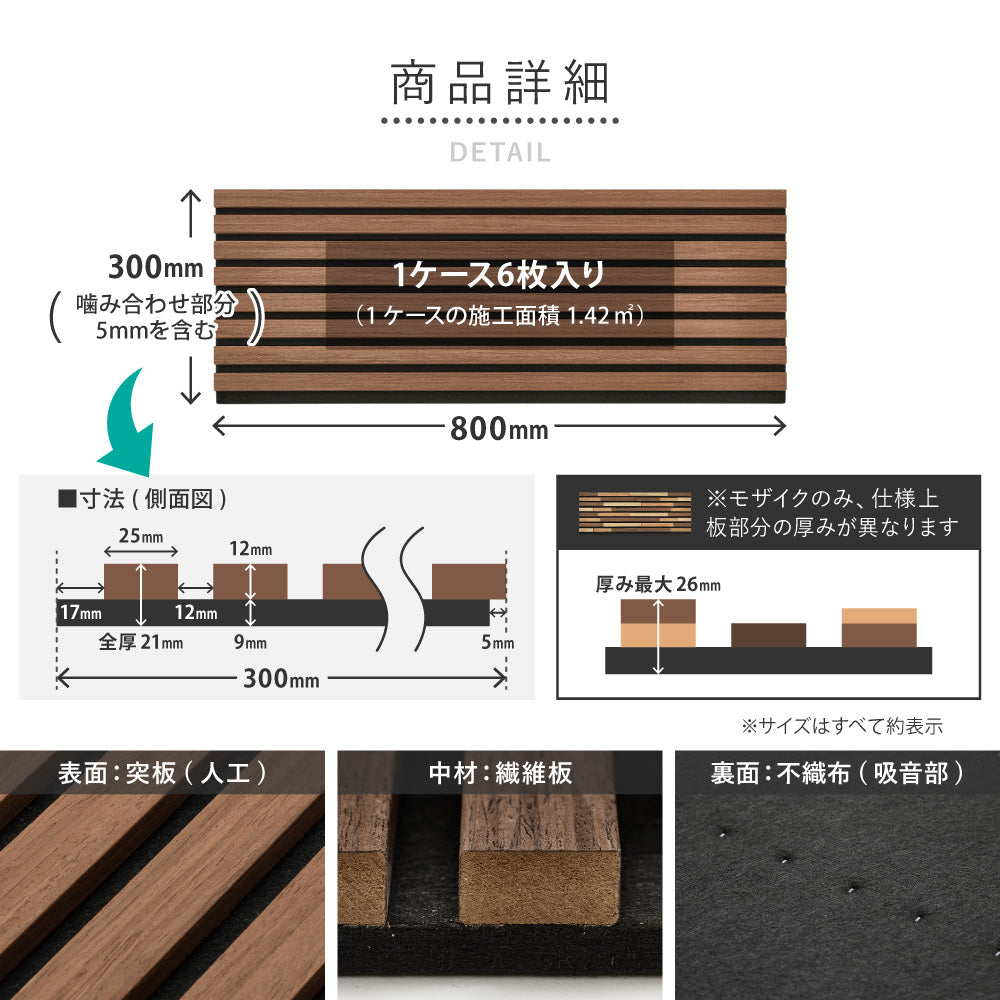 壁をおしゃれにDIYできる吸音パネル（同色6枚組）工事不要・簡単施工