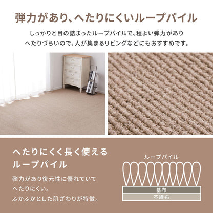 防音・防ダニ・抗菌機能付きのカーペット 淡いナチュラルカラー 江戸間3～10畳