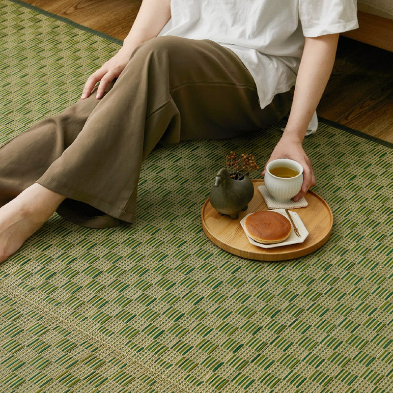 敷き詰めサイズのござカーペット 若月 本間サイズ 濃いめの染めい草を使った和モダン 上敷き  裏貼りなし