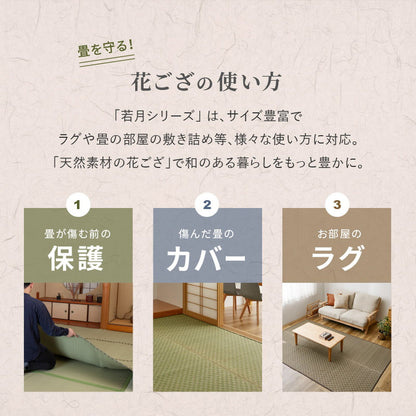 敷き詰めサイズのござカーペット 若月 本間サイズ 濃いめの染めい草を使った和モダン 上敷き  裏貼りなし