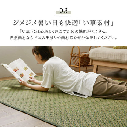敷き詰めサイズのござカーペット 若月 本間サイズ 濃いめの染めい草を使った和モダン 上敷き  裏貼りなし
