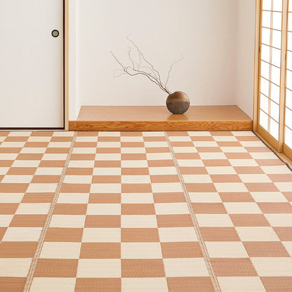 洗えるい草風カーペット 見た目はまるでい草のようなPP素材の市松柄上敷き 江戸間サイズ