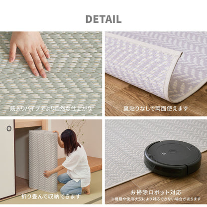 パステルカラーがかわいい洗えるい草風カーペット パスラッシュ 江戸間サイズ