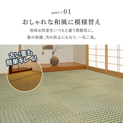 涼しげなブルーと市松模様風のデザインがおしゃれな天然い草ラグ 上敷き 清澄