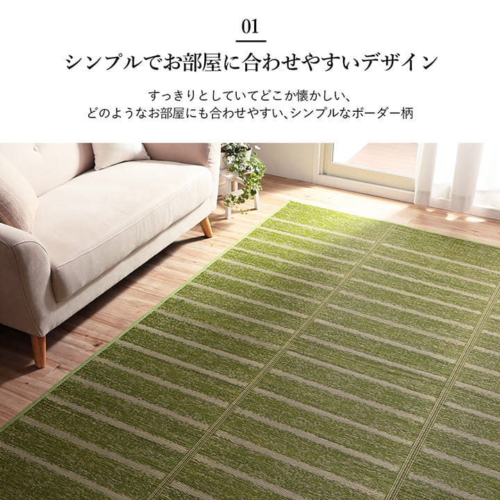 シンプルなボーダー柄のい草ラグ シルフ