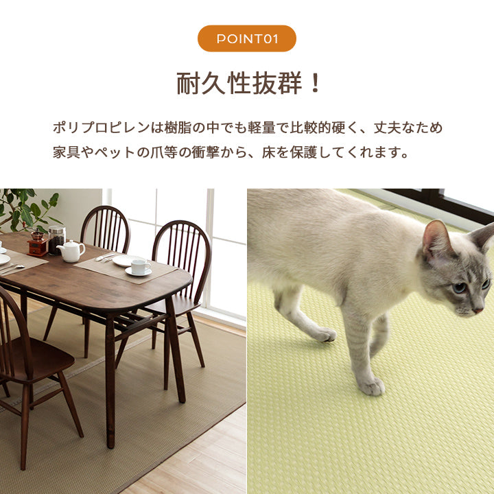 水洗いできるい草風カーペット 両面使えるリバーシブル仕様 ミーサ 江戸間サイズ