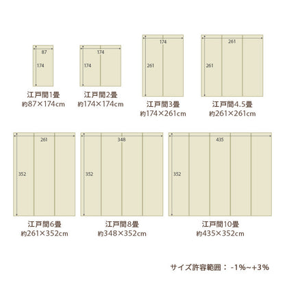 水洗いできるい草風カーペット 両面使えるリバーシブル仕様 ミーサ 江戸間サイズ