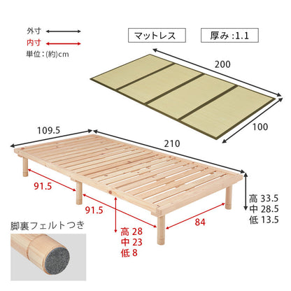 檜の香りや風合いを感じられるすのこベッド・天然い草を使用した畳マット シングルサイズ