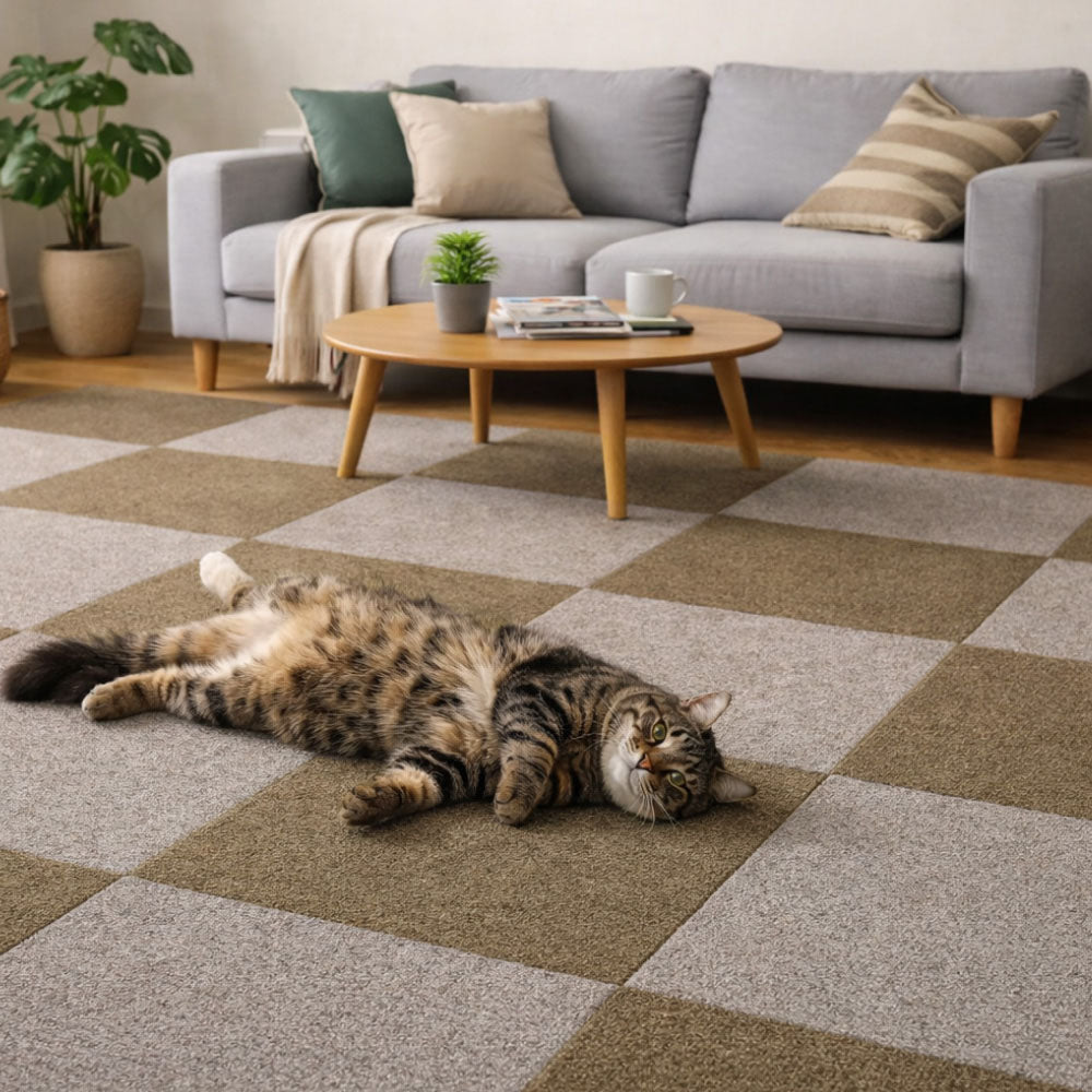 タイルカーペット ペットの足腰を守るクッション性 置くだけでズレない洗える吸着マット