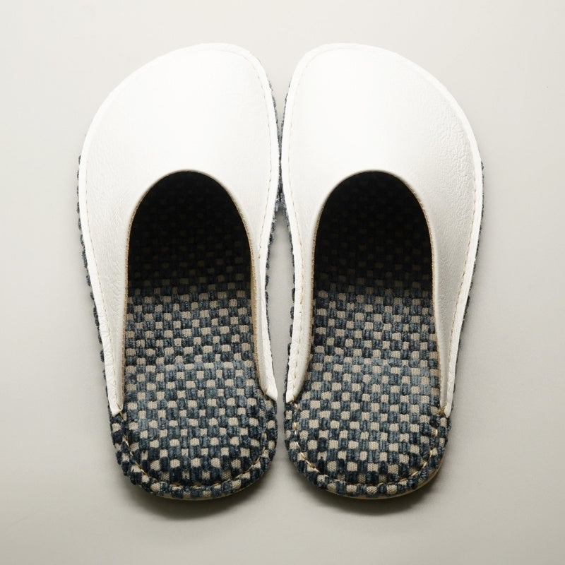 世界にひとつの一点もの 神戸レザー×ハイブランドファブリック レザースリッパ ホワイト Lサイズ